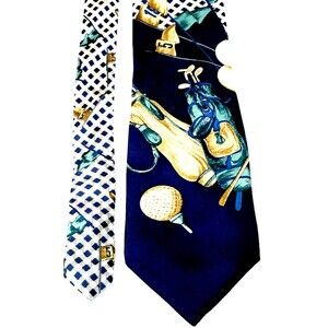 Jean Charles de Castelbajac Tie RARE Golf Bag Ball Silk Blue JC/DC Preppy Money